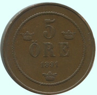 5 ORE 1891 SWEDEN Coin #AC645.2.U.A - Suède