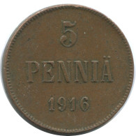 5 PENNIA 1916 FINLANDIA FINLAND Moneda RUSIA RUSSIA EMPIRE #AB167.5.E.A - Finnland