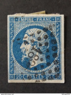 FRANCE FRANCIA 1860 NAPOLEON 20 CENT BLUE AZURE CAT. YVERT N.14A OBLITERE 1891 Jougne FRAGMANT - 1853-1860 Napoleon III