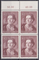 1974 , Mi 1455 ** (6) -  4er Block Postfrisch - 250. Geburtstag Von Franz Anton Maulbertsch - Neufs