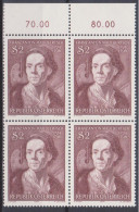 1974 , Mi 1455 ** (7) -  4er Block Postfrisch - 250. Geburtstag Von Franz Anton Maulbertsch - Unused Stamps