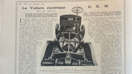 1907  LA VOITURE ELECTRIQUE G. E. M.  - LA VIE AU GRAND AIR - 1900 - 1949