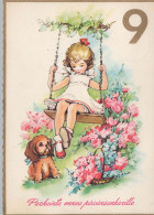 FELIZ CUMPLEAÑOS 9 Año De Edad CHICA NIÑOS Vintage Tarjeta Postal CPSM #PBT857.A - Verjaardag