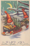 SANTA CLAUS Happy New Year Christmas GNOME Vintage Postcard CPSMPF #PKD255.A - Santa Claus