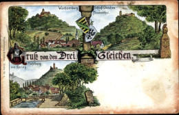 Lithographie Drei Gleichen Thüringen, Wachsenburg, Schloss Gleichen Und Freudental, Mühlburg Und Spring - Otros & Sin Clasificación