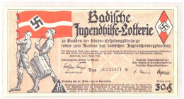 Reich Allemand (022643) Propagande Billet De Loterie Extrêmement Rare, Baden Youth Welfare Lottery (HJ) Plié - Billets De Loterie