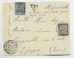 SAGE 15C  FRAUDULEUX A TAXER DEJA SERVI  LETTRE LE HAVRE PORT 12 MARS 1889 POUR BEUZEVILLE EURE TAXE 30C NOIR - 1877-1920: Période Semi Moderne