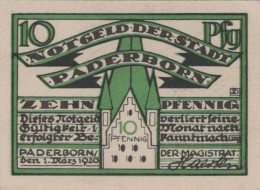 10 PFENNIG 1920 Stadt PADERBORN Westphalia UNC DEUTSCHLAND Notgeld #PI950 - [11] Local Banknote Issues