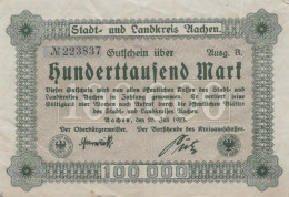 100000 MARK 1923 Stadt AACHEN Rhine DEUTSCHLAND Papiergeld Banknote #PK989 - [11] Local Banknote Issues