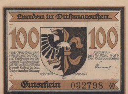 100 PFENNIG 1921 Stadt LUNDEN Schleswig-Holstein UNC DEUTSCHLAND Notgeld #PI088 - [11] Lokale Uitgaven