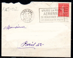 FL69-02 : Dept 69 (Rhône) LYON-GARE 1928 > FD Texte / Utilisez Poste Aérienne - Oblitérations Mécaniques (flammes)
