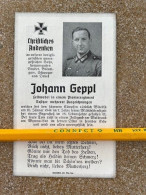 STERBEBILD -DEATH CARD FELDWEBEL IN EINEM PIONNIERSREGIMENT JOHANN GEPPL OOSTFRONT +10/1/1944 - Religion & Esotérisme