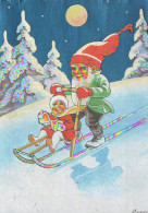 BABBO NATALE Buon Anno Natale GNOME LENTICULAR 3D Vintage Cartolina CPSM #PAZ087.IT - Kerstman