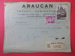 Marcophilie - Enveloppe Commerciale - Araucan Transit Camionnage Bordeaux - Recommandé - Marianne Gandon - 1932 - 1921-1960: Période Moderne