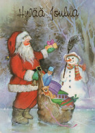 PAPÁ NOEL Feliz Año Navidad MUÑECO DE NIEVE Vintage Tarjeta Postal CPSM #PAU384.ES - Santa Claus