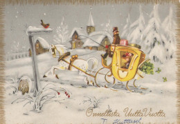 Happy New Year Christmas CHILDREN HORSE Vintage Postcard CPSM #PAU048.GB - Neujahr