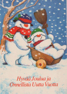 Bonne Année Noël BONHOMME DE NEIGE Vintage Carte Postale CPSM #PBM521.FR - Nouvel An