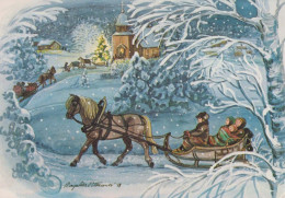 Bonne Année Noël CHEVAL Vintage Carte Postale CPSM #PBM391.FR - Nieuwjaar