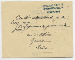 PUY DE DOME LETTRE FRANCHISE GRIFFE BLEU 15E CORPS D'ARMEE HOP TEMP N° 67 CHATELGUYON 1914 POUR CROIX ROUGE GENEVE - 1. Weltkrieg 1914-1918