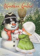 Happy New Year Christmas SNOWMAN Vintage Postcard CPSM #PBM519.GB - Nouvel An