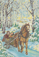 Happy New Year Christmas Horse Vintage Postcard CPSM #PBM389.GB - Nouvel An
