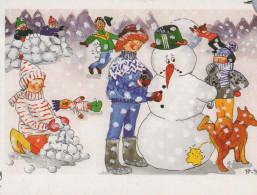 Happy New Year Christmas SNOWMAN Vintage Postcard CPSM #PAZ840.GB - Nouvel An