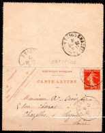 ENT25-01 : CL 10C Rouge Semeuse Daté 148 - Dept 25 (Doubs) CLERVAL 1912 Cachet Type A4 - Tarjetas Cartas