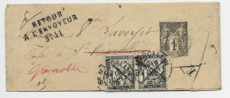TAXE 1C NOIR PAIRE ST MARCELLIN ISERE 1899 SUR ENTIER SAGE 1C BANDE COMPLETE + RETOUR 3741 - 1859-1959 Brieven & Documenten