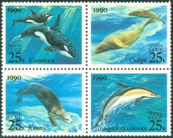 RUSSIA 1990 MARINE MAMMALS BLOCK OF 4** - Otros & Sin Clasificación