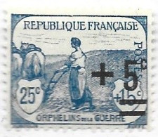 FRANCE N° 165 + 5C 15C +25C VERT AU PROFIT DES ORPHELINS DE GUERRE IMPRESSION FINE 1919  NEUF SANS CHARNIERE - Nuevos