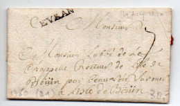 Marque Linéaire EVRAN Sur Lettre De 1750 - 1701-1800: Voorlopers XVIII