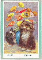 CHATS - Deux Chatons, Vase De Fleurs - Gatos