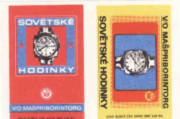 Czech Republic, 2 Matchbox Labels, Soviet Watch - Cajas De Cerillas - Etiquetas