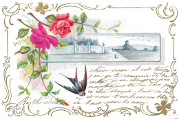 BELLE CARTEE GAUFFRÉE- Fleurs Roses, Trèfle Et Hirondelle. Un Bateau (Juin 1900)- - Dreh- Und Zugkarten