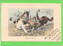 CHATS - Quatre Chatons Jouent Dans Bouquet De Fleurs - Cats