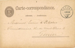 55203. Entero Postal 5 C Post Carte COUVET (Neuchatel) Suisse 1876. Marcas Dorso - Enteros Postales