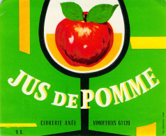 ALIMENTATION ETIQUETTES JUS DE POMME CIDRERIE ANEE VIMOUTIERS  9 X 11 CM - Alkohole & Spirituosen