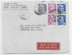 GANDON 15FR BLEUX2+10FR VIOLETX2+5FR VIOLET DEVANT LETTRE FRONT COVER AVION LUNEL HERAULT 28.10.1951 POUR USA - 1945-54 Maríanne De Gandon