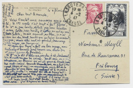 SURTAXE 3FR FOUQUET +3FR GANDON CARTE LA SOUTERRAINE 4.2.1947 CREUSE POUR SUISSE AU TARIF - 1921-1960: Modern Period