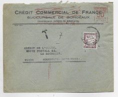 EMA 50C B0341 BORDEAUX BOURSE 1937 LETTRE POUR LA ROCHELLE TAXE 50C - EMA (Empreintes Machines à Affranchir)