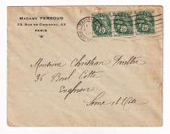 Lettre 1933 Paris Bande De 3 Type Blanc 5 Centimes Ferroud - 1900-29 Blanc