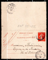 ENT35-02 / CL 10C Rouge Semeuse Daté 851 - Dept 35 (Ille Et Vilaine) CHATILLON En VENDELAIS 1909 Type A2 + OR - Kartenbriefe