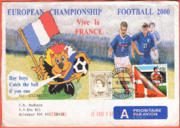 GIbralter 2000 France European Championship, Football,Mascot Devil's Head Lion,MS Sheet,Cover To India (*) Inde Indien - UEFA European Championship