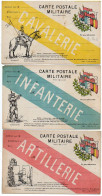 Carte De Franchise Militaire ; Lot De 3 Cartes CAVALERIE, INFANTERIE Et ARTILLERIE - Guerre De 1914-18