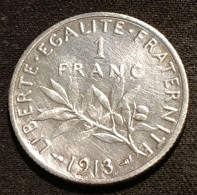 FRANCE - 1 FRANC 1913 - Semeuse - Argent - Silver - Gad 467 - KM 844 - 1 Franc