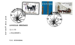 SAN MARINO - 1993 PALERMO GIORNATA DELLA FILATELIA (logo) Su Busta Serenissima - 652 - Briefmarkenausstellungen