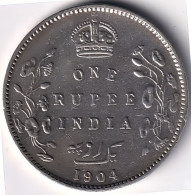 BRITISH INDIA SILVER COIN LOT 219, 1 RUPEE 1904, AUNC, SCARE - Indien