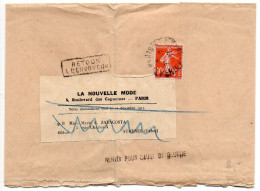 10c Semeuse Sur Lettre De 1917 Pour La Grèce - Griffe ' Renvoi Pour Cause De Blocus ' - 1877-1920: Semi Modern Period