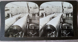 Photographie Stéréoscopique  Vue Canons Du Cuirassé Royal Navy H.M.S Resolution - H.C.White 1903 - TBE - Stereoscopic