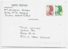 FRANCE ENTIER 1FR80 LIBERTE CP +10C GRIFFE PARIS BRUNE - Standard Postcards & Stamped On Demand (before 1995)